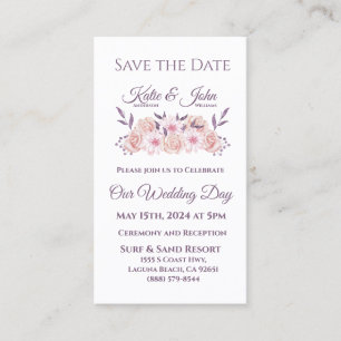 Watercolor Pink Flowers-Wedding-Save the Date Business Card