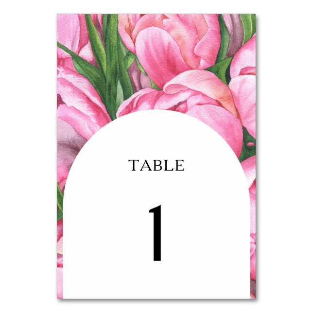 Watercolor pink flowers - wedding table number (Front)