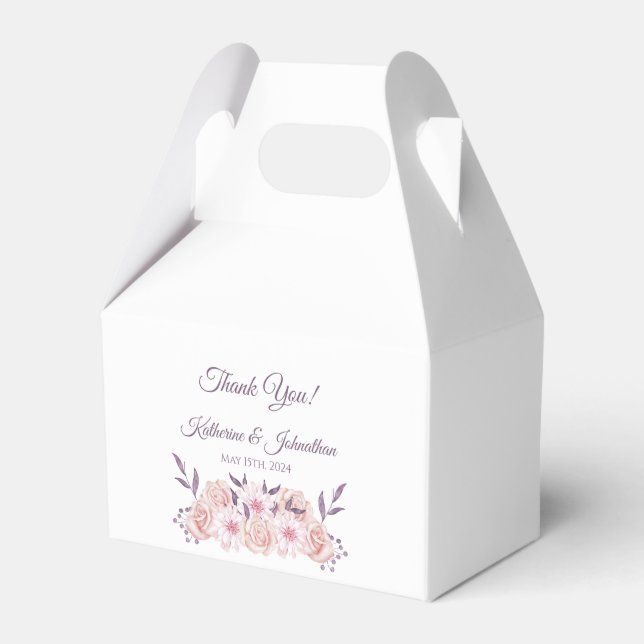 Watercolor Pink Flowers-Wedding Thank you- Favor Boxes (Front Side)