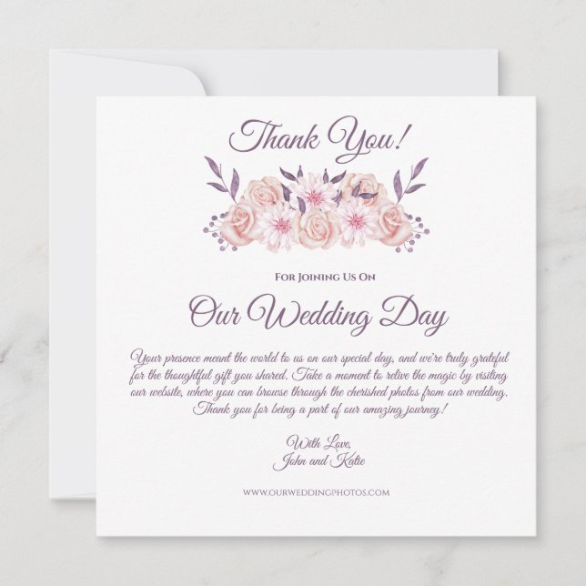 Watercolor Pink Flowers- Wedding Thank you- Invitation (Front)