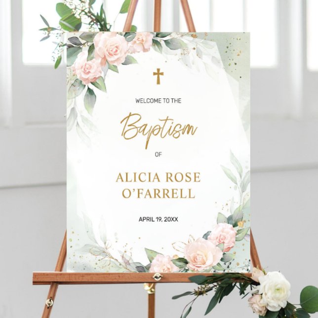Watercolor Pink Flowers Welcome To Baptism Foam Board (Creator Uploaded)