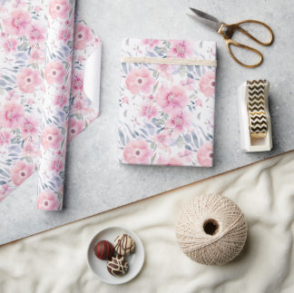 Watercolor Pink Flowers Wrapping Paper