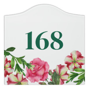 Watercolor Pink Flowers Wreath Illustration Door Sign