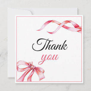 Watercolor Pink Flowing Ribbon Sweet 16 Birthday Thank You Card