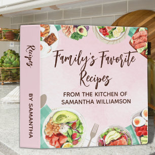 Watercolor Pink Food Dishes Favorite Chef Recipes 3 Ring Binder