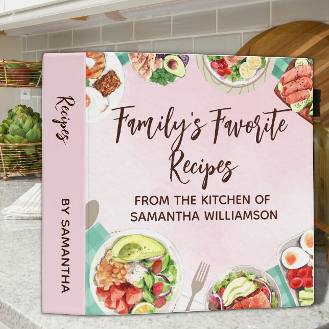 Watercolor Pink Food Dishes Favorite Chef Recipes 3 Ring Binder (Creator Uploaded)