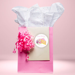 Watercolor Pink Frosting Birthday Cake Square Sticker