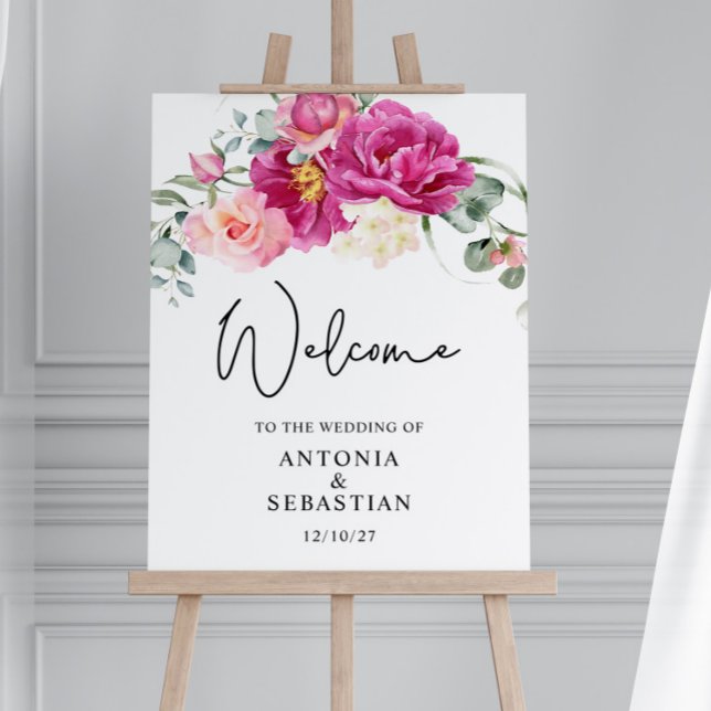 Watercolor Pink Fuchsia floral Welcome Wedding Foam Board (Creator Uploaded)
