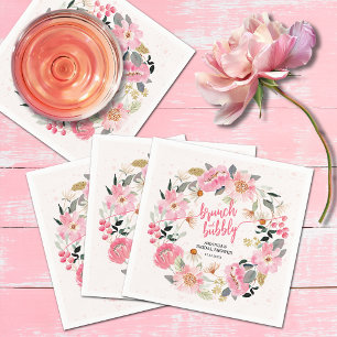Watercolor Pink Garden Flowers Bridal Shower Napkins