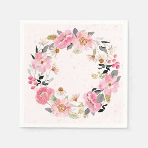 Watercolor Pink Garden Flowers Napkins