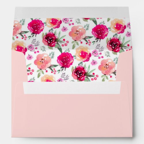 Watercolor Pink Garden Flowers Personalized 5 x 7  Envelope