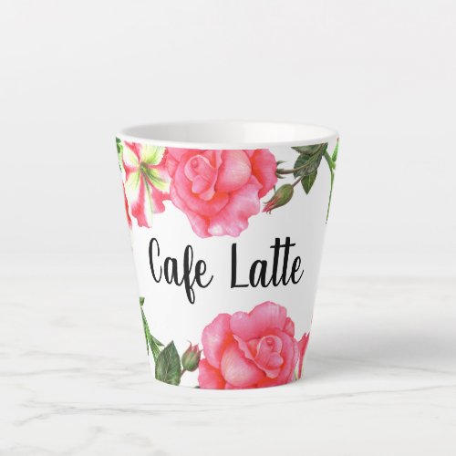 Watercolor Pink Garden Flowers Wreath Design Latte Mug