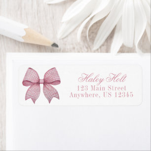 Watercolor Pink Gingham Bow Label