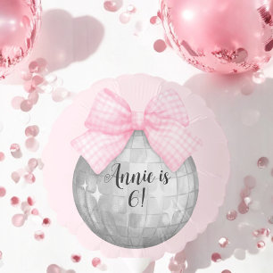 Watercolor Pink Gingham Bow Silver Disco Ball Balloon
