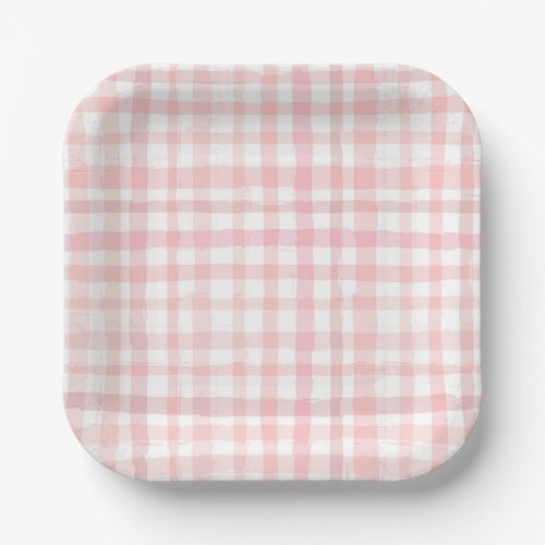 Watercolor Pink Gingham Paper Plates