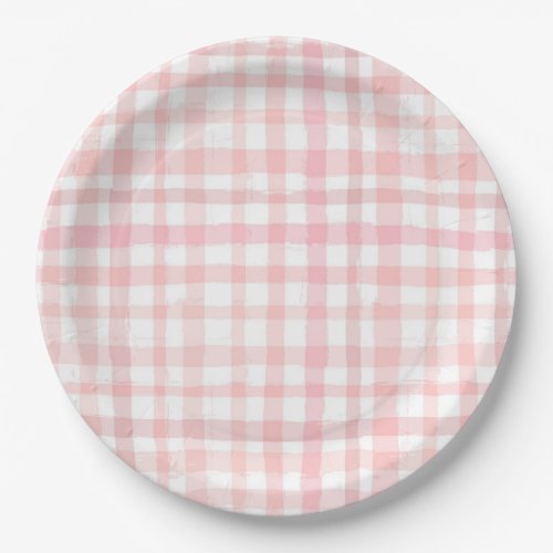 Watercolor Pink Gingham Paper Plates