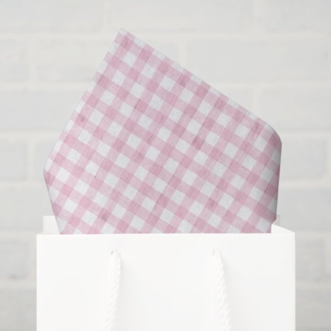 Watercolor Pink Gingham Tissue Paper (Gift Bag)