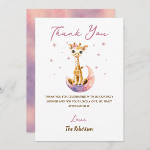 Watercolor Pink Giraffe Baby Shower It's a Girl Thank You Card