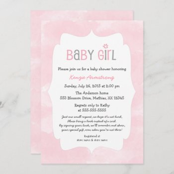Watercolor Pink Girl Baby Shower   Bring A Book Invitation by lemontreecards at Zazzle
