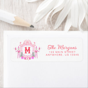 Watercolor Pink Girl Elf Monogram Crest Address Label