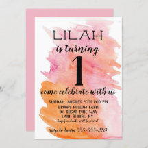 Watercolor Pink Girl's Birthday Invitation