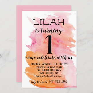 Watercolor Pink Girl's Birthday Invitation