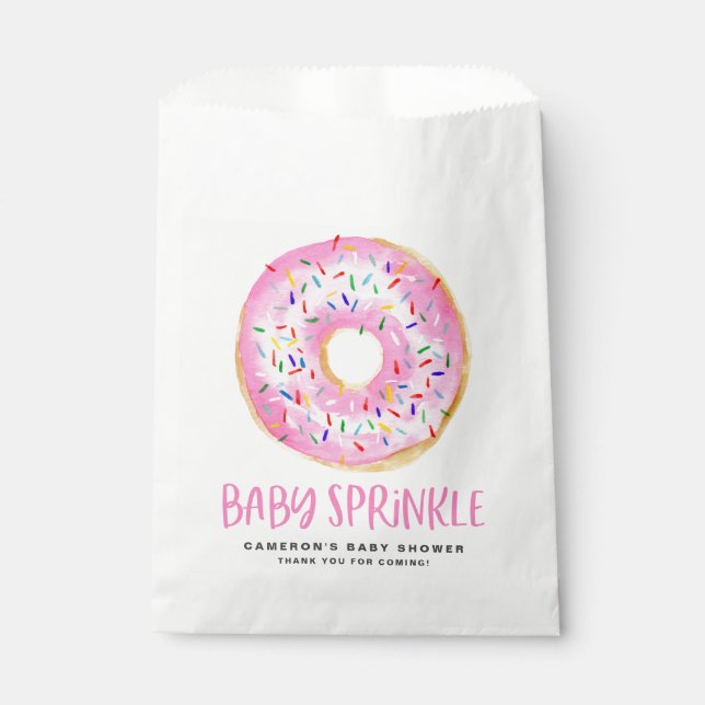 Watercolor Pink Glazed Donut Baby Sprinkle Favor Bag (Front)