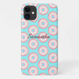 Watercolor Pink Glazed Sprinkle Donuts iPhone 11 Case