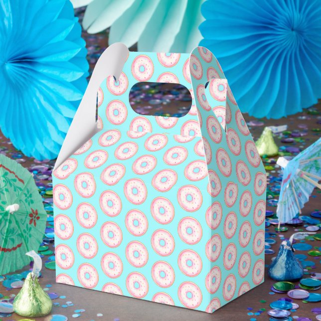 Watercolor Pink Glazed Sprinkle Donuts Favor Boxes (Party)