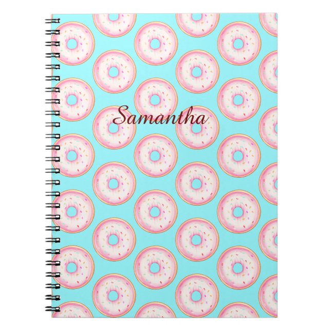 Watercolor Pink Glazed Sprinkle Donuts Notebook (Front)