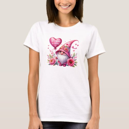 Watercolor pink gnome balloon best mommy friend T_Shirt