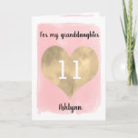 Watercolor Pink Gold 11th Birthday Granddaughter Card<br><div class="desc">A personalized pink and gold 11th birthday card for granddaughter that features a beautiful gold heart against a pink watercolor. You can personalize gold heart with the age you need and add her name underneath the heart. The inside card message reads a birthday message, which can also be personalized if...</div>