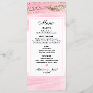 Watercolor Pink Gold 4x9 flat Menu Card