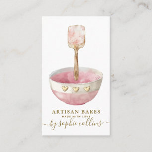 Watercolor Pink Gold Baker Bakery Pastry Chef Business Card