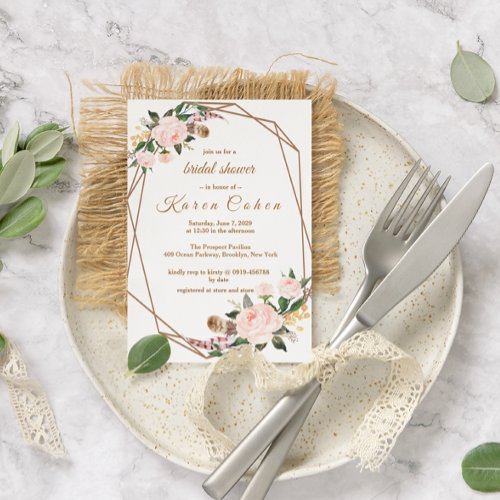 Watercolor Pink Gold Boho Floral Bridal Shower Invitation