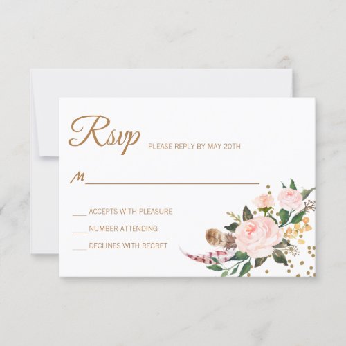 Watercolor Pink  Gold Boho Floral Wedding RSVP