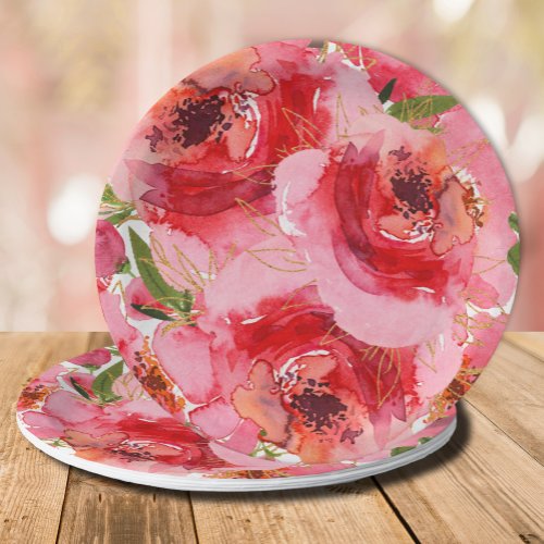 Watercolor Pink Gold Floral Bridal Shower Paper Plates