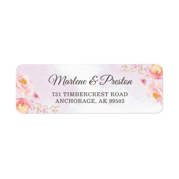 Watercolor Pink & Gold Floral Wedding Address Label