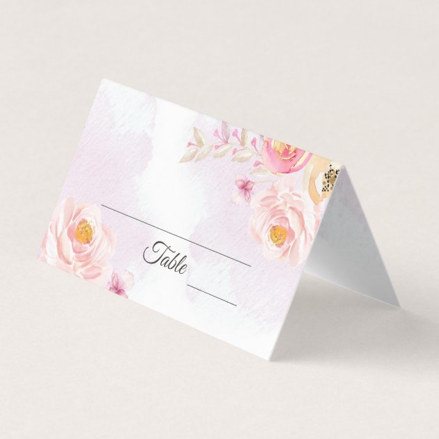 Watercolor Pink & Gold Floral Wedding Place Card