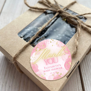 Watercolor Pink & Gold Glitter Elegant Thank You Classic Round Sticker