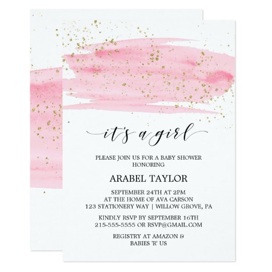 Watercolor Pink Gold It S A Girl Baby Shower Invitation Zazzle Com Watercolor Pink Gold It S A Girl Baby Shower Invitation Zazzle Com
