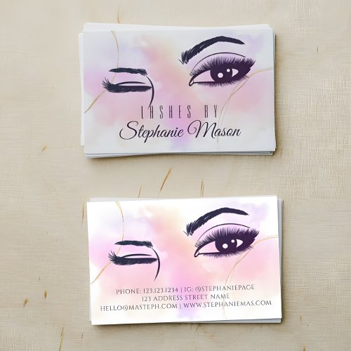 Watercolor Pink Gold Lashes Eyes White Chic Calling Card