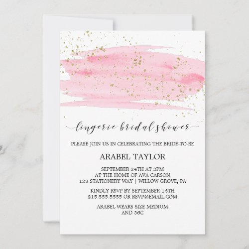 Watercolor Pink  Gold Lingerie Bridal Shower Invitation