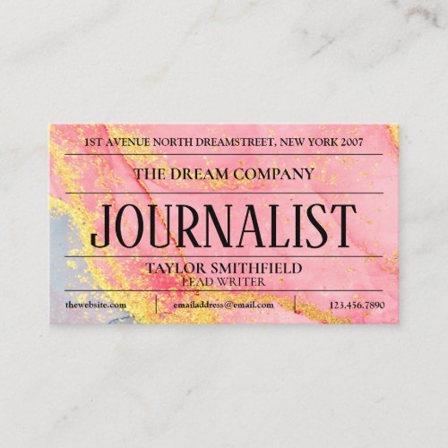 Watercolor Pink Gold Newspaper Vintage Business Card