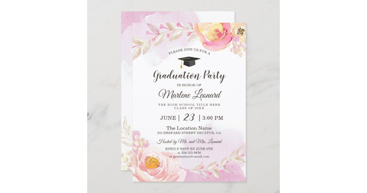 Watercolor Pink Gold Rose Garden Graduation Party Invitation Zazzle Com Watercolor Pink Gold Rose Garden Graduation Party Invitation Zazzle Com