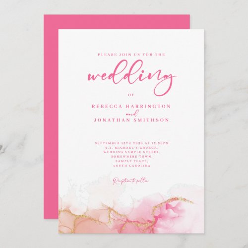 Watercolor Pink Gold Wedding Invitation