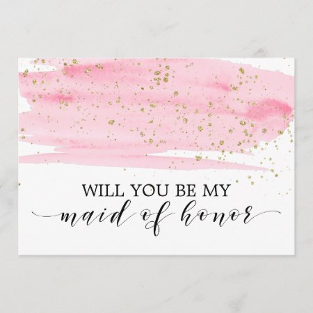 Watercolor Pink Gold Will You Be My Maid Of Honor Invitation