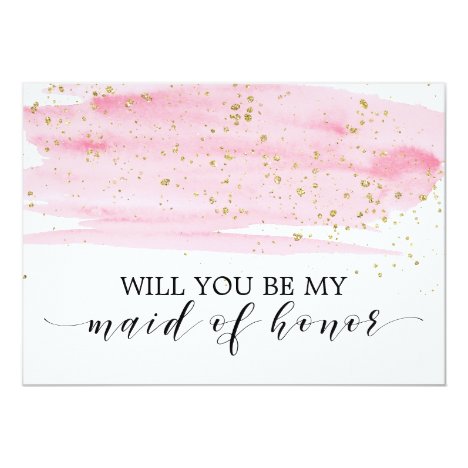 Watercolor Pink Gold Will You Be My Maid Of Honor Invitation