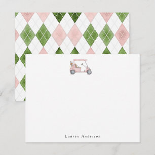 Watercolor Pink golf cart Golfer  Note Card
