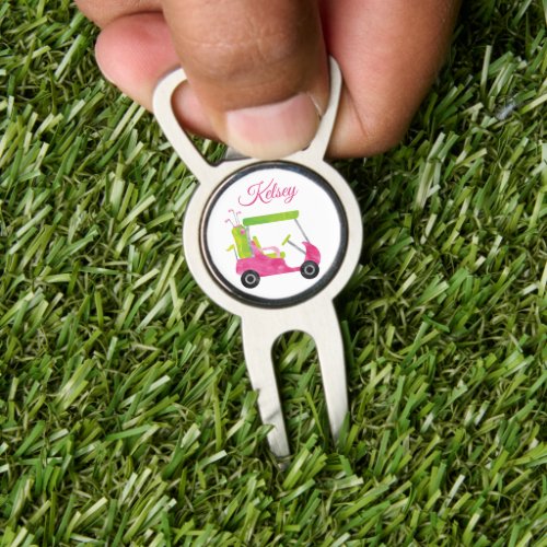 Watercolor Pink Golf Cart Personalized Divot Tool